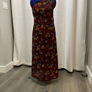 Floral A-Symmetrical Spaghetti Strap Dress - Burgundy